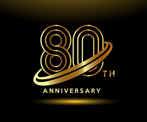 Golden 80 year anniversary celebration logo design inspiration
