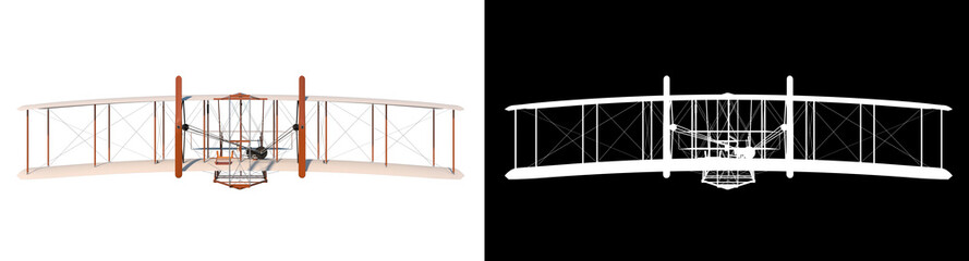 Wright Flyer 1- Front view white background alpha png 3D Rendering Ilustracion 3D