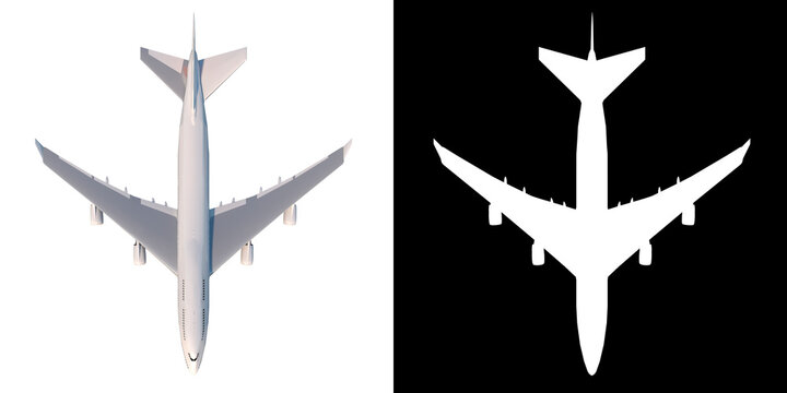 Wide body aircraft  1- Top view white background alpha png 3D Rendering Ilustracion 3D
