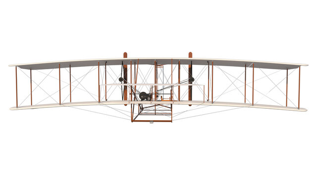 Wright Flyer 1- Back view white background 3D Rendering Ilustracion 3D