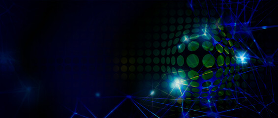 Panoramic abstract dot and triangle connection, Digital futuristic background. abstract, science, futuristic quantum computing, Line art modern vivid color digital technology panorama concept