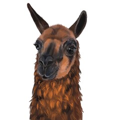 Watercolor portrait of the Lama. Alpaca illustration. Isolated on a white background