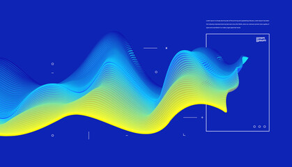 Abstract background with colorful emitted particle line wave. Conceptual element design template. Modern vector illustration.