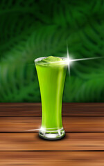Avocado juice on a wooden board on a green background