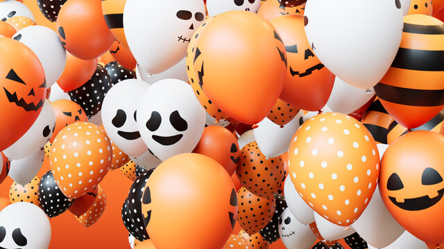 Orange, Black and White Balloons, with a fun Halloween theme.