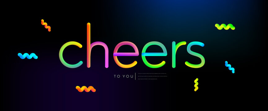 Cheers text design with colorful line on dark background.