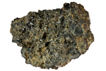 cassiterite (tin ore) from Perranporth, England isolated on white background