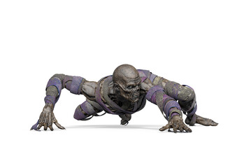 mummy is crawling on white background