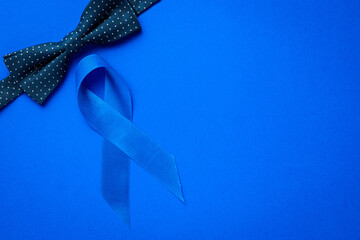 Blue prostate ribbon. Awareness prostate cancer of men health in November. Blue ribbon, fashion...