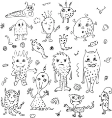 Fotobehang Doodle monsters drawn fictional funny creatures © Екатерина Мерзлякова