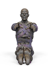 mummy is waking up on white background