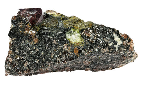 ruby crystal in matrix from Winza, Tanzania isolated on white background