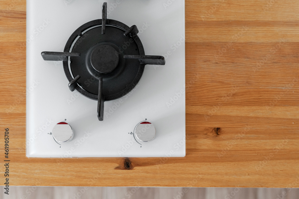 Wall mural top view of gas stove burner, close up