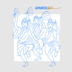 Japanese traditional dance character avatar vector illustration, line illustration