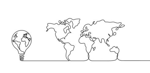 Map of planet Earth as line drawing on white as background. Vector