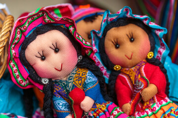 Peruvian handicrafts: Small dolls made of hand-made fabrics.