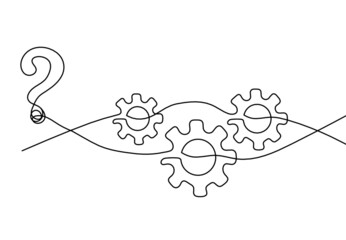Abstract round metal gears wheels as line drawing on white background. Concept of teamwork. Vector