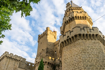 Medieval castle of the City of Olite in Navarra, Spain. Wall, battlements and fortress