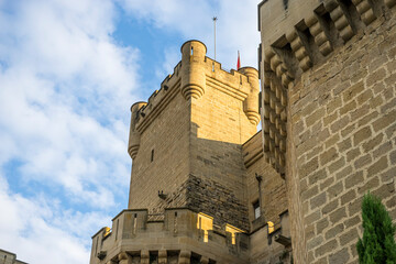 Tower, Medieval castle of the City of Olite in Navarra, Spain. Wall, battlements and fortress