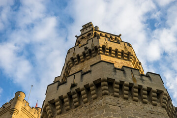 Tourism, Medieval castle of the City of Olite in Navarra, Spain. Wall, battlements and fortress