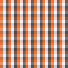 Tartan pattern in Halloween colors, Halloween theme plaid fabric with  orange and black color, Illustration of orange, white and black horizontal and vertical stripes, Gingham fabric design