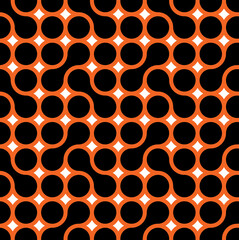 Black bowling shape and circle shape  with orange edge objects on white background, Halloween theme Metaballs with  orange and black color, Illustration of Halloween schematic original color pattern