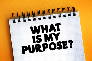 What Is My Purpose question text on notepad, concept background.