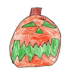 children's drawing of a pumpkin for Halloween