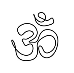 Sign of OM as line drawing on the white background. Vector