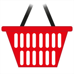 Red shopping basket on a white background. Vector illustration.