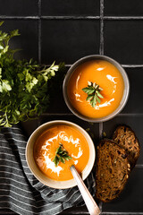 pumpkin soup on a black background