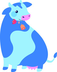 funny cow happy eating flower illustration