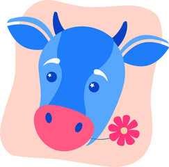 funny cow eating flower sticker illustration