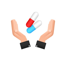 Capsule pills in hands. Realistic pills blister with capsules on white background. Vector illustration.