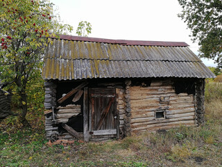 wooden destroyed barn.