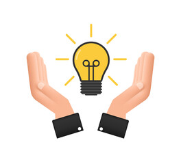 Light bulb icon with hands. lamp, incandescent bulb. Vector stock illustration.