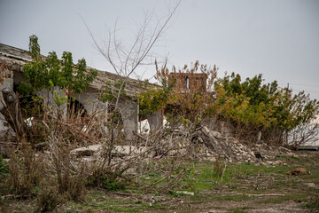 Fototapeta na wymiar abandoned ruined farm structures.