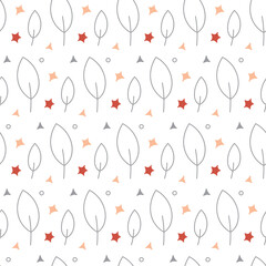 Vector autumn seamless pattern  on a light background. Autumn leaves and small elements. Flat and doodle. Suitable for cards,  invitations, paper and others