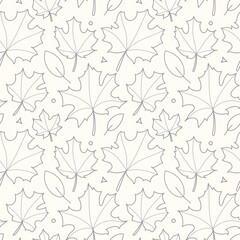 Vector autumn seamless pattern  on a light background. Autumn leaves and small elements. Doodle. Suitable for cards,  paper and others