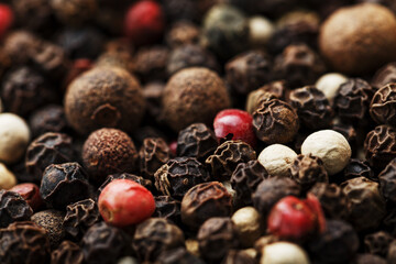 Seeds of a mixture of peppers close-up in full screen.