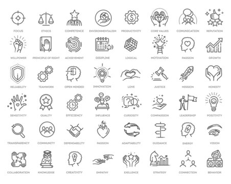 Core Values Line Icons. Vector Outline Symbols