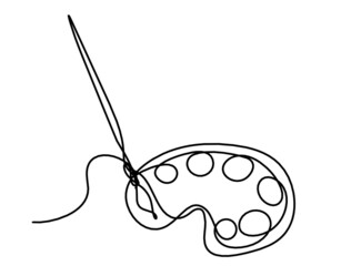 Abstract palette with tassel as line drawing on white background. Vector