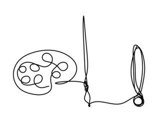 Abstract palette with tassel as line drawing on white background. Vector