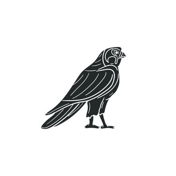 Egyptian Falcon Icon Silhouette Illustration. Ancient Culture Vector Graphic Pictogram Symbol Clip Art. Doodle Sketch Black Sign.