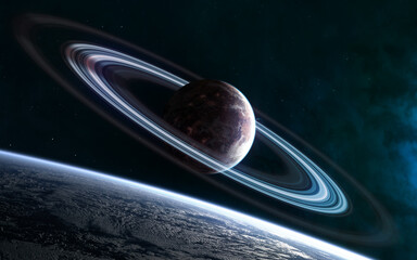 Cosmic landscape. Planets in deep space. Science fiction. Elements of this image furnished by NASA