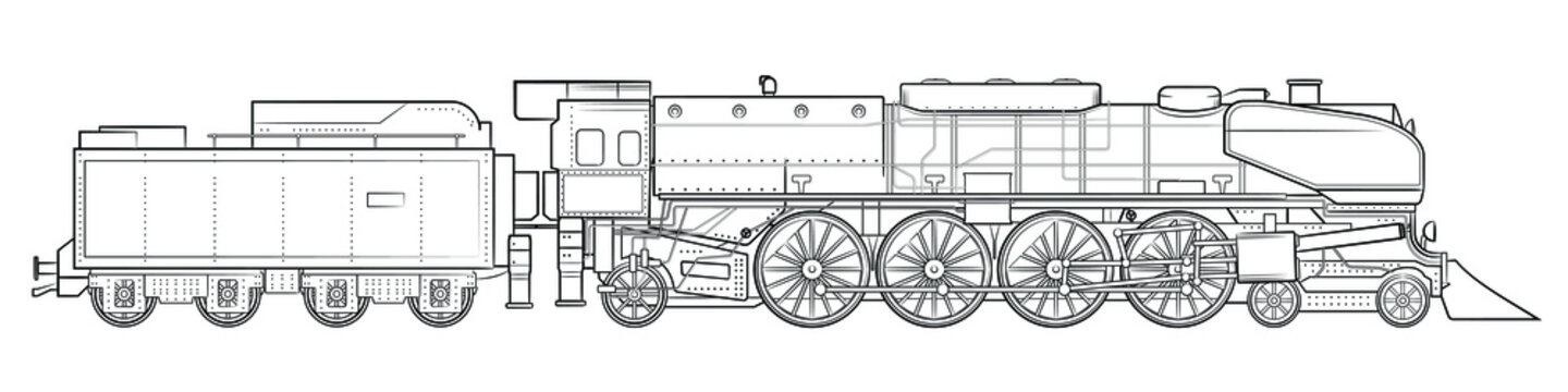 Steam locomotive with tender - illustration of vintage vehicle.