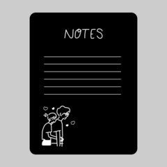 Black notes with illustration girl hugging her boyfriend