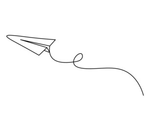 Abstract paper plane as line drawing on white as background. Vector