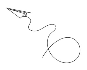 Abstract paper plane as line drawing on white as background. Vector