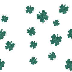 St. Patricks Day, San Patrick seamless green shamrock pattern. Patrick day background with glitter...